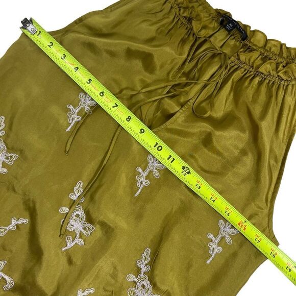 David Meister Chartreuse Embroidered Tunic Top Silk Shift Mini Dress - Picture 8 of 12